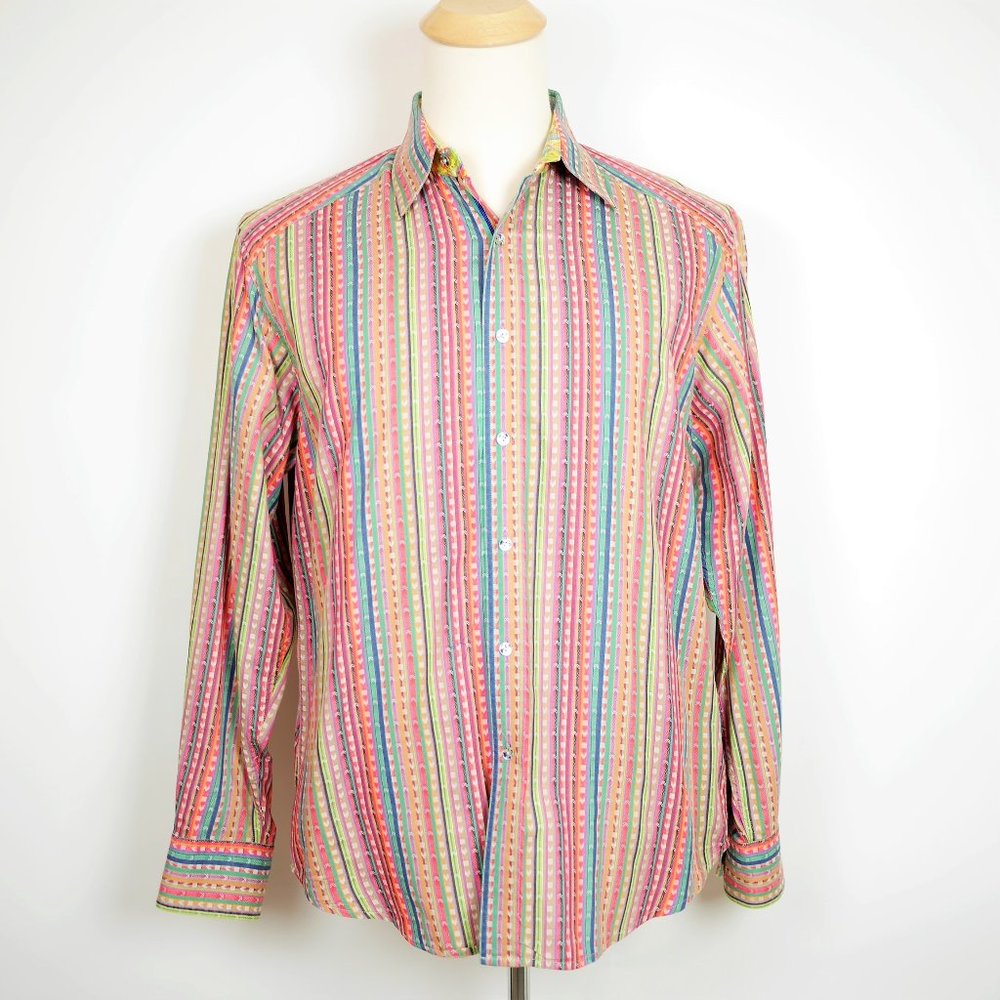 ROBERT GRAHAM Pink & Purple Striped Long Slv Shirt